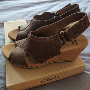 Clark's Brown Suede Wedge Sandals